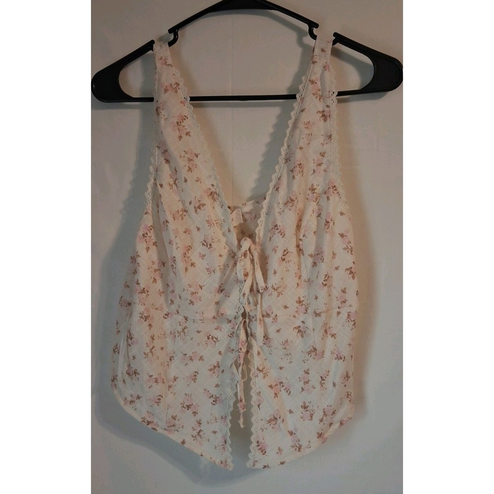 Pink Rose Two Piece Outfit Tank Top And Skirt Cream With Pink Flowers SM NWT
